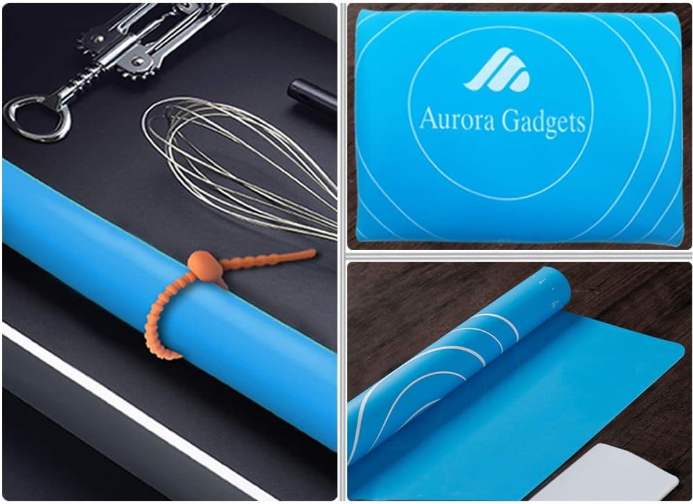 Silicone Baking Mat with Measurements – Heat Resistant, BPA Free, Non-Stick Pastry Mat for Rolling Dough – Easy to Clean Silicone Mat - Does Not Discolor-Blue: Kitchen & Dining