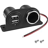 MEIRIYFA Dual USB Cigarette Lighter Socket Power Outlet Car Charger, 3.1A Dual USB + Cigarette Lighter 12/24V Power Adapter R