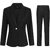 YYNUDA Women's Business Striped Suit Set 2 Piece Office Work Business Suits Blazer and Pant