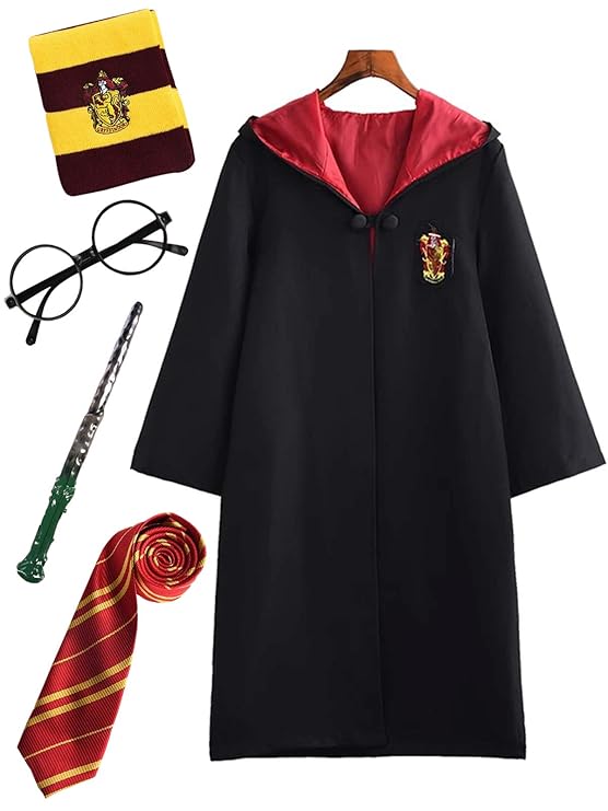 FStory&Winyee Kinder Erwachsene Cosplay Kostüm Harry Potter Kostüm Umhang Film Fanartikel Outfit Set Zauberstab Krawatte Scha