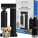 Fizzit Spärklï Carbonated Water Soda Maker with Stainless Steel Bottle Included,Dishwasher Safe (Sparkli-Black)