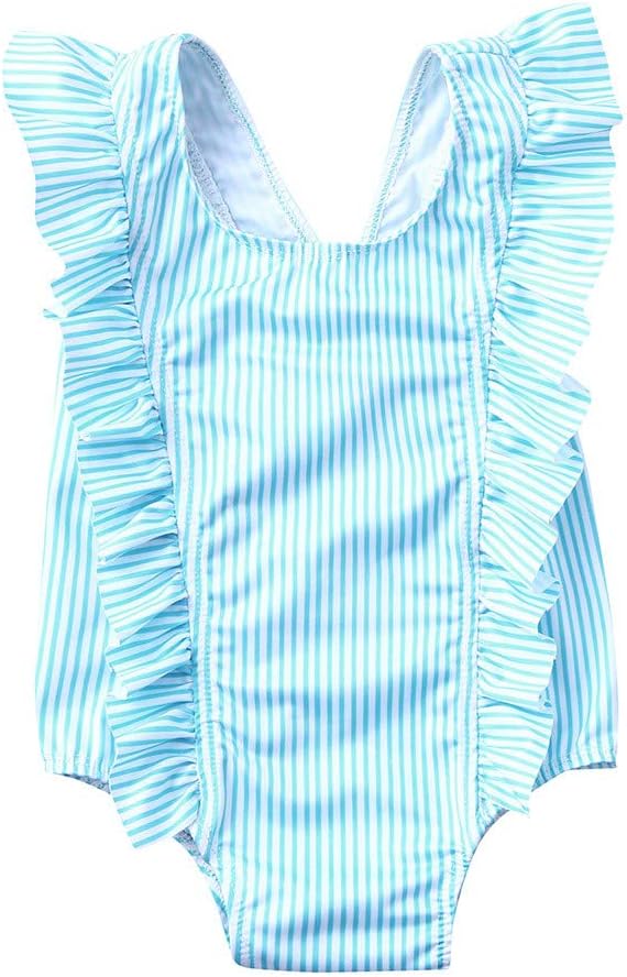Girls Swimming Costume 1-5 Years, Weant Newborn Baby Infant Toddlers Girls Lovely Stripe Print Ruffles Monokini Swimsuit One-Piece Bathing Suit Beach Swimwear for Kids Holiday Outfit Gifts