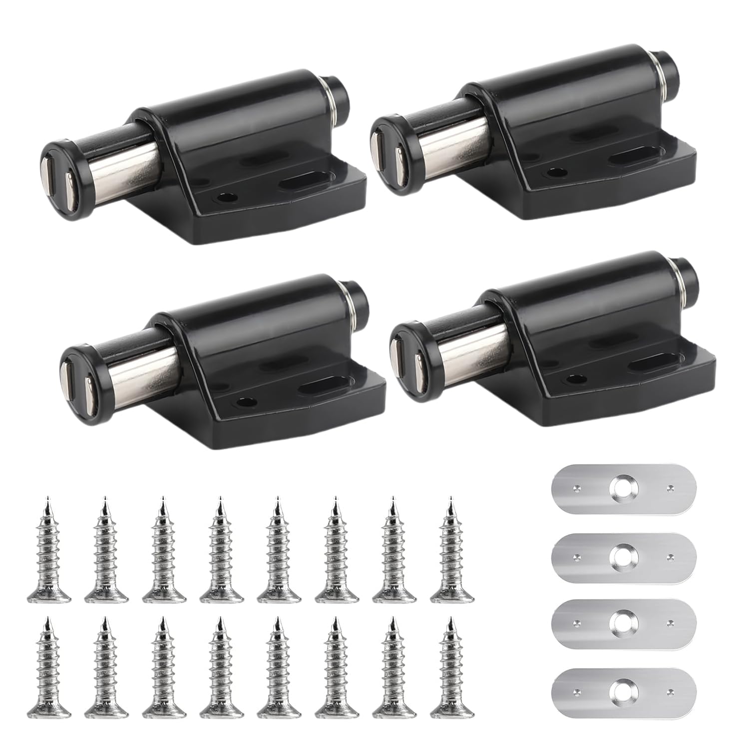 Goerpn 4 Pack Magnetic Push to Open Door Catches for Cabinet Magnetic Touch Release Catch Latch Including Fixing Screw Door Heavy Duty Latches for Cupboard Room Kitchen Bathroom Doors(Black)