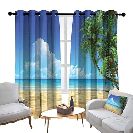 Amazon Com Window Curtains Ocean Palm Tree Leaves On Golden