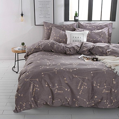 BuLuTu Bedding Constellation Print Twin Bedding Sets Cotton Reversible Space Kids Duvet Cover Sets Grey for Kids Adults Zipper Closure with Ties,Gift for Men,Women,Friends,Family,No Comforter