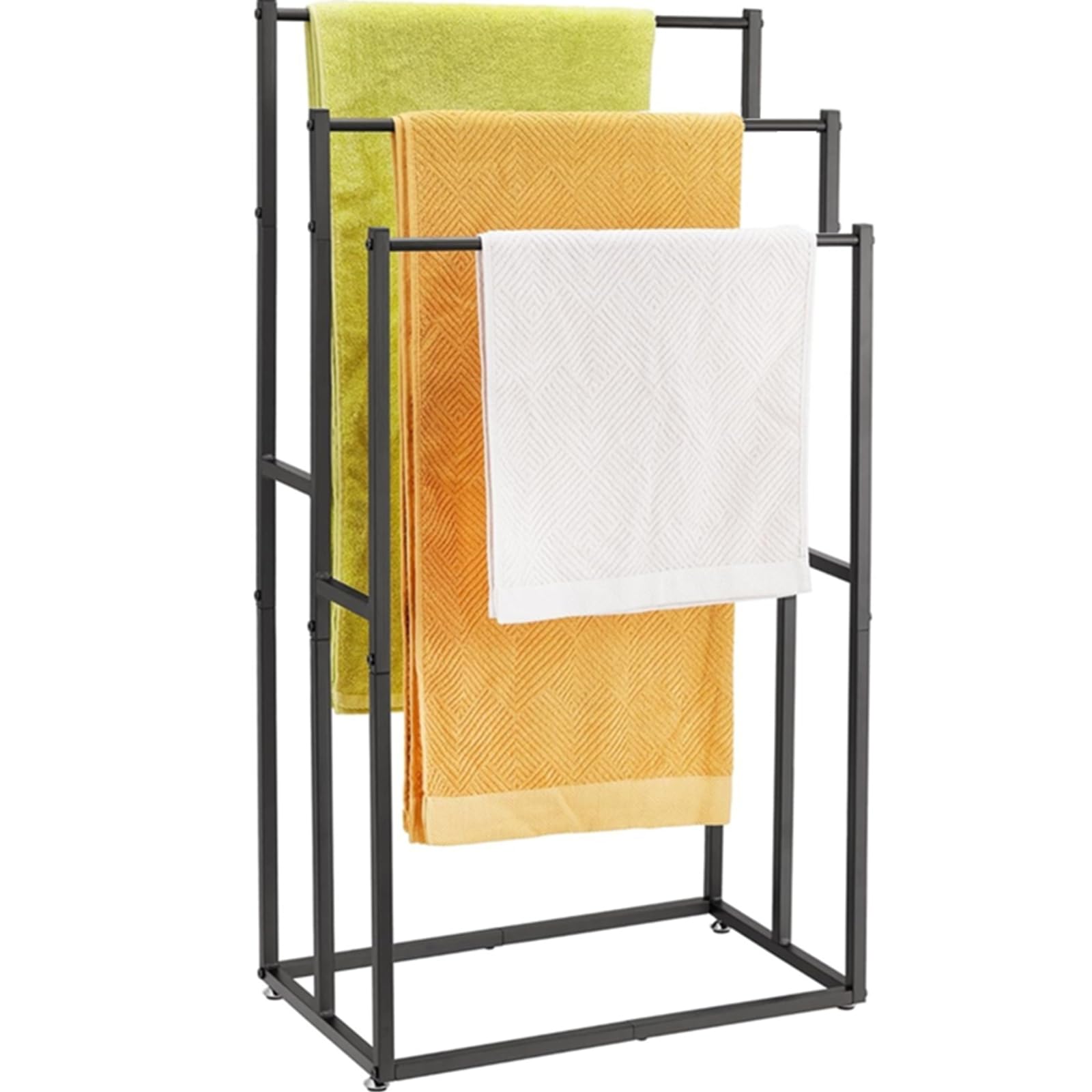 Photo 1 of Free Standing Towel Rack, 39 Inch Tall Floor Towel Racks for Bathroom, 3 Tier Freestanding Outdoor Pool Towel Drying Rack Stand, Blanket Holder Storage, Black, ALHAKIN