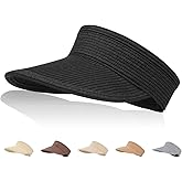 Sun Visor Hats Women Wide Brim Summer UV Protection Beach Cap Straw Hat Roll-up Foldable Sun Hats for Outdoors Black