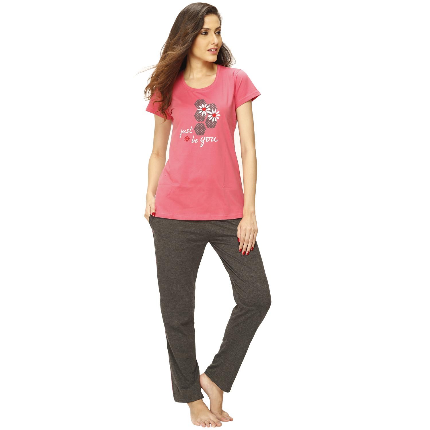 vixenwrap punch pink & grey printed top & pyjama set