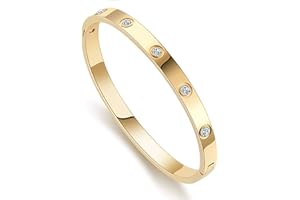 Love Bangle Bracelets for Men/Women in Delicate drawer style gift box with Nathalie logo, Gold Plated Stainless Steel Bangle 