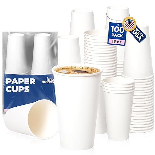 Fit Meal Prep 100 Pack 16 oz Disposable Paper Coffee Cups, Premium Hot Cups  for Hot/Cold Beverage, Durable Thickened White Paper Cup Bulk for Party,  Office, Bussines, Cafes, Bistros, Daily Use in