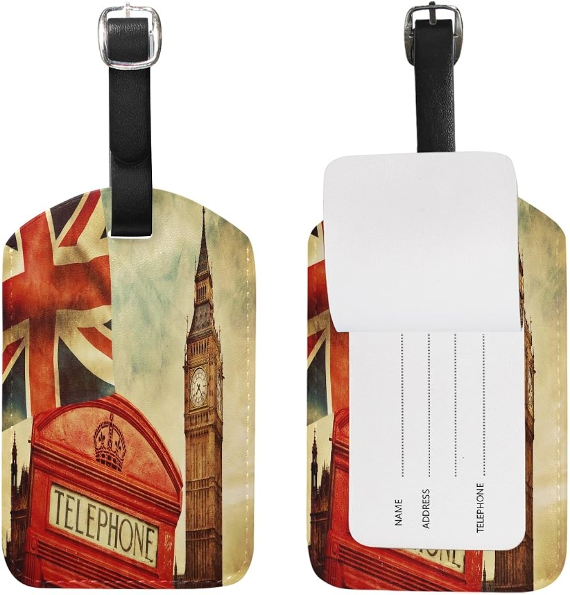 ALAZA Set of 2 Luggage Tags, Big Ben London Labels ID Tags for Suitcase Baggage Bag
