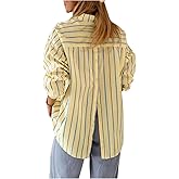 Floerns Women's Striped Long Sleeve Shirts Button Down Loose Casual Blouse Tops