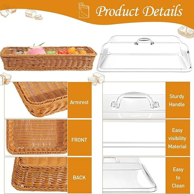 Cesta De Pão De Vime Com Tampa De Acrílico Para Alimentos (Marrom)