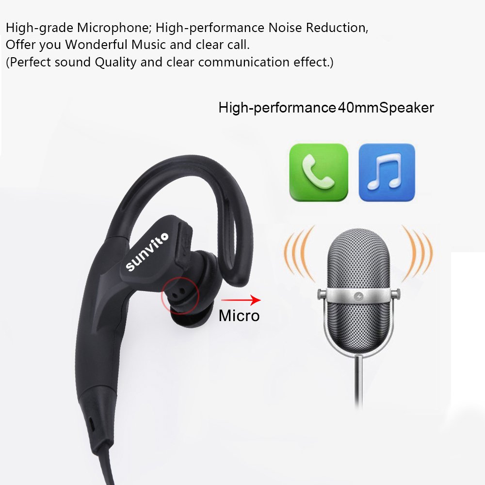 Sunvito Bluetooth Wireless 4.1 Headphones Sports Running Gym Exercise Earphones for iPhone 6, 6S, 6 Plus,Samsung Galaxy S5, S4 and more Smartphones and Tablets--Black