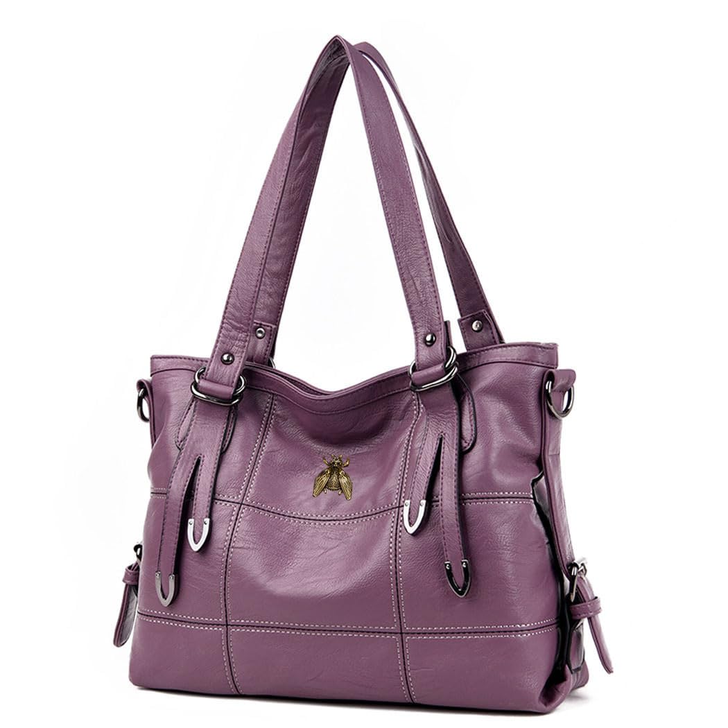 AINUOEY Womens Top-Handle Handbags Hobos Shoulder Handbags Elegant Crossbody Handbags Bowling Bags PU Leather 76608 1pcs Set Purple