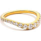 STORYJEWELLERY Thumb Rings for Women, Curved Wedding Bands for Women, Gold Plated Cubic Zirconia Wavy Ring, Unique Gifts for Her