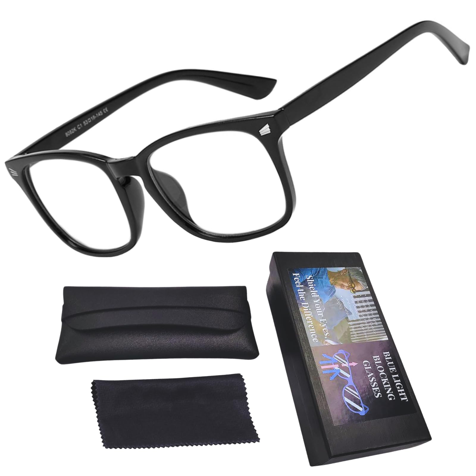 Genkigold Blue Light Blocking Glasses:Improve Sleep Quality,Promote Melatonin Production,Ease Dry Eyes,Headaches from for Computer,TV,Gaming,Present for Women and Men - Glossy Black Frame-Clear Lenses