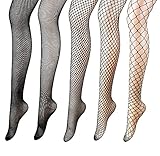 Luxina 5 Pairs Fishnets Stockings Mesh Pantyhose Tights for Women Black High Elasticity