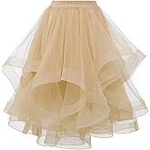 DRESSTELLS Tulle Skirts for Women Midi A Line Elastic High Waist Tiered Layered Puffy Wedding Party Tutu Skirt