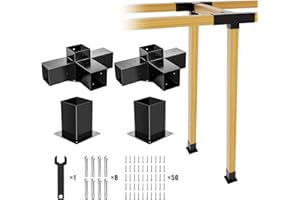 Panghuhu88 4x4 Pergola Kit, Pergola Brackets Base Kit, Woodworks DIY Post Base Kit with 2pcs 4-Way Brackets and 2pcs Bases for Gazebos, Patio Pergolas