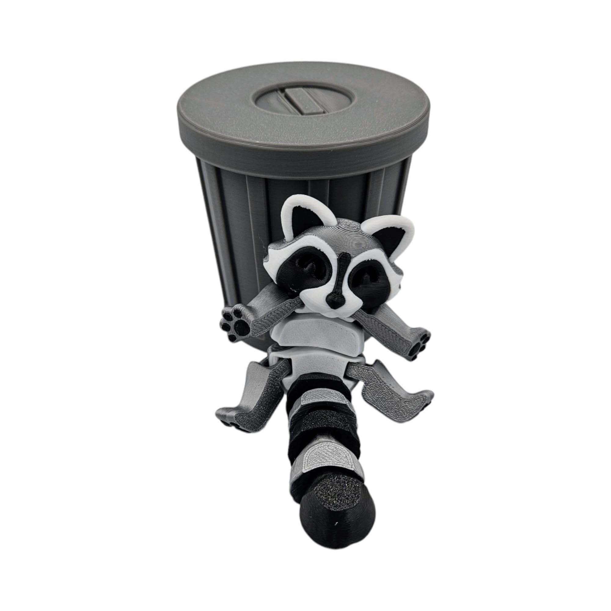 Photo 1 of ZZ LIFE Articulating Animals Raccoon, Fox, Panda, Skunk, Possum with Containers - 3D Printed Articulated Joints ADHD, Autism, Relief Anxiety, Collectible Figurines (Raccoon Trash Can)