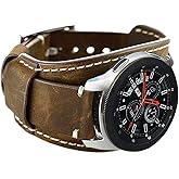 Hepsun Compatible with Samsung Galaxy Watch 46mm/Watch 3 45mm/Gear S3 Frontier/Classic/Pebble Time/Garmin Vivoactive 4/Fossil Q/HUAWEI Watch 3 Bands, 22mm Vintage Genuine Leather Band Cuff Strap for