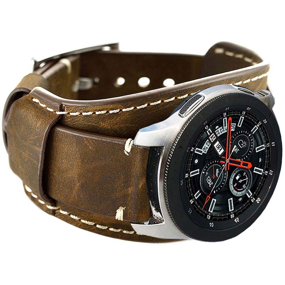 Hepsun Compatible with Samsung Galaxy Watch 42mm/Active 40mm/Active 2 40mm 44mm/Gear S2 Classic/Gear Sport /Fossil Q Gazer/Ticwatch 2/Garmin Vivoactive 3 20mm Genuine Leather Cuff Bands/Strap (coffee)