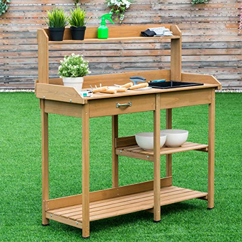 USA_BEST_SELLER Garden Wooden Planting Potting Bench Table with Shelves Outdoor Indoor Work Station Potting Table
