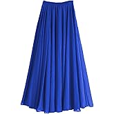 aromm Women's A Line Full or Ankle Length Elastic Waist Pleated Fairy Chiffon Long Skirt