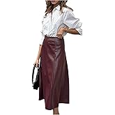 GORGLITTER Women's Faux Leather Maxi Skirt High Waisted Flared Fall Business Casual Work A Line Long Skirts