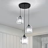 Modern Crystal Chandelier Round Ceiling Pendant Lights, Height Adjustable Crystal Hanging Light Fixtures for Kitchen Island, 
