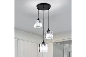 CAINJIAZH Modern Crystal Chandelier Round Ceiling Pendant Lights, Height Adjustable Crystal Hanging Light Fixtures for Kitchen Island, Chandeliers for Dining Room,Foyer,Living Room Entryway Black (3 Lights)