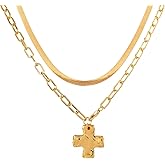 CustIothalon Chunky Cross Necklace for Women, Trendy 14K Layered Gold Chain Necklaces, Paperclip Snake Choker Chain Cross Pendant, Vintage jewelry for Wife Mom Girlfriend