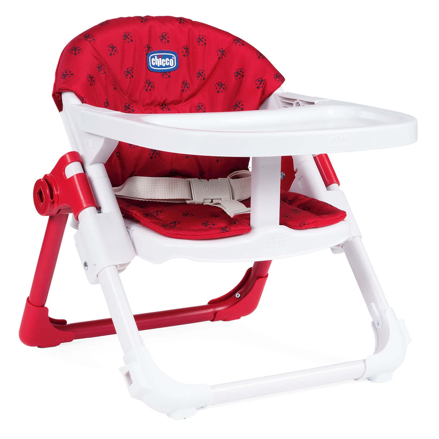 Chicco Chairy Booster Seat 6 Months to 3 Years (15 kg), Highchair Convertible into Children's Chair, Portable, Adjustable and Rolling, Compact Closure and Removable Tray - Ladybird Red (Ladybug)