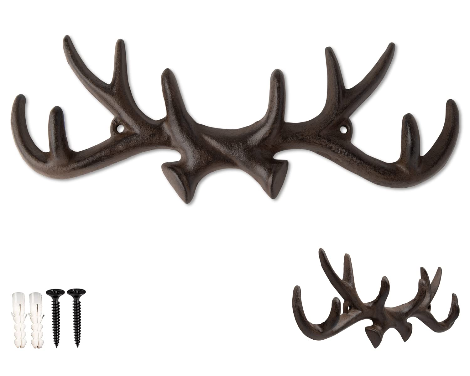 Comfify Vintage Cast Iron Deer Antlers Wall Hooks Antique Finish Metal Clothes Hanger Rack w/Hooks | Includes Screws and Anchors | in Rust Brown
