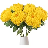 6pcs Large Chrysanthemums Artificial Flowers 18.8 in Yellow Artificial Mums Flowers Silk Flower Spider Mum Flower for Floral Arrangements Bouquets Home Decor (Yellow)
