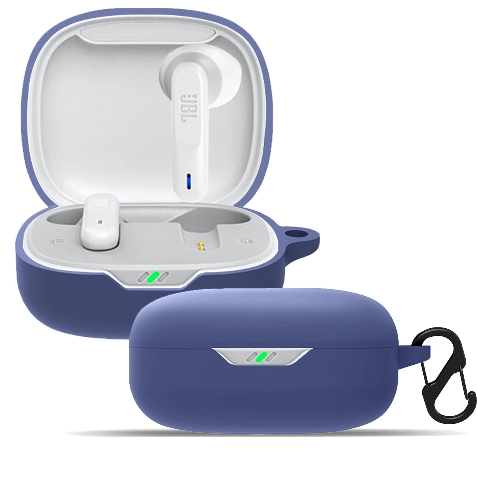 KUSINHOKA Case for JBL Wave 300 TWS with Carabiner, Anti-Scratch Premium Soft Silicone Full Protective Case, Shockproof Ultra Slim Headphone Protective Case for JBL Wave 300 TWS, Dark Blue