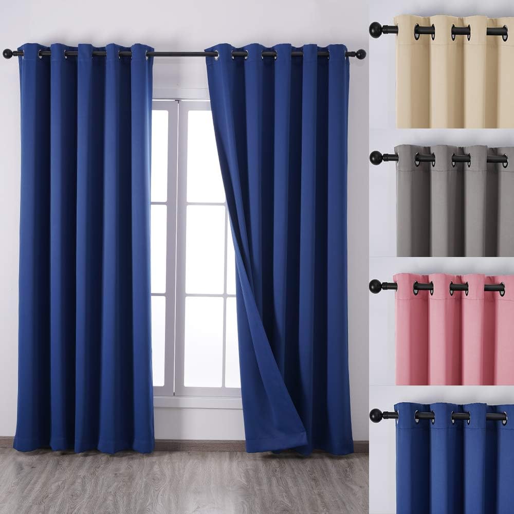 QINUO HOME 90" Drop Blackout Curtains Navy Blue Eyelet Insulated