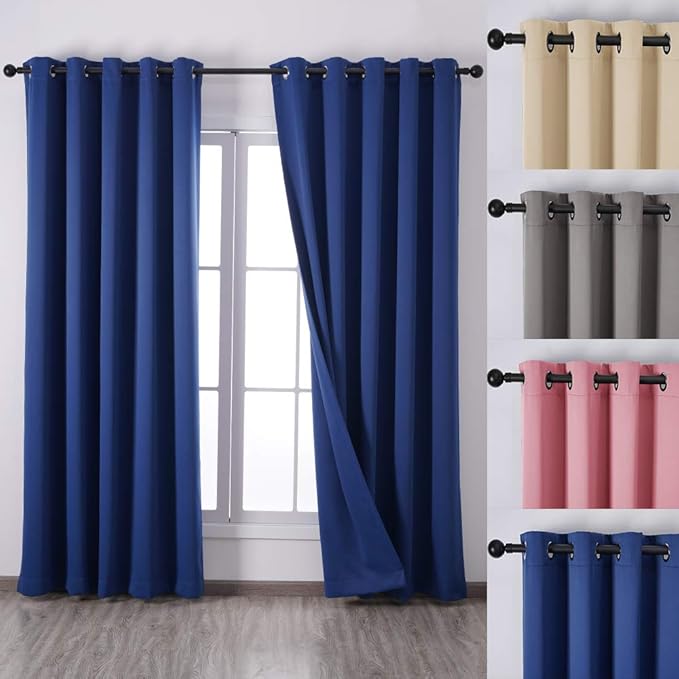 QINUO HOME 90" Drop Blackout Curtains Navy Blue Eyelet Insulated