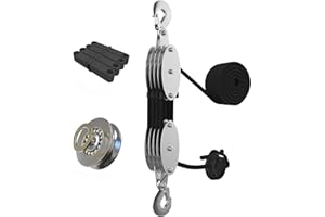YATOINTO Rope Hoist Pulley System with Metal Bearing Rope Guide, 4400LB Pulley Block and Tackle, 8:1 Ratio Lifting Power 65ft, Heavy Duty Pulley Block for Hunting Lifting Garage Warehouses Building