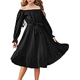 Arshiner Girls Long Sleeve Dresses Fall Party Formal Holiday Swing Flowy Ruffle Midi Dress