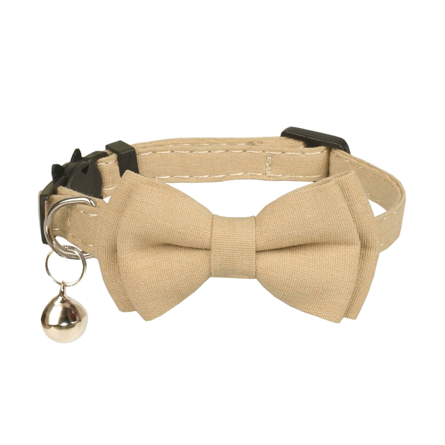 Olahibi Breakaway Cat Collar, Safe Release, Quick Release, Removable Bowtie, Clear Bell, for Adult Cats.(Solid Beige)