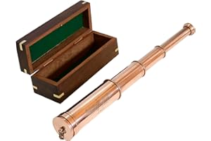 NAVIROCK Vintage Copper Finish Telescope with Wooden Box London 1915 Marine Nautical X-Mas Gift