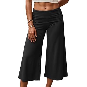 Aopwsrlyi Women Fold Over Capri Pants Low Rise Wide Leg Yoga Loungewear Cropped Culottes Summer Going Out Gaucho Pants