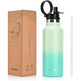 KoveYzao WATERSY 17 oz Stainless Steel Insulated Water Bottle | with Flip Straw Lid &amp; Carry Loop, Hot &amp; Cold Double-Walled Insulated, Leak-Proof, Portable Design (Mint Gradient)