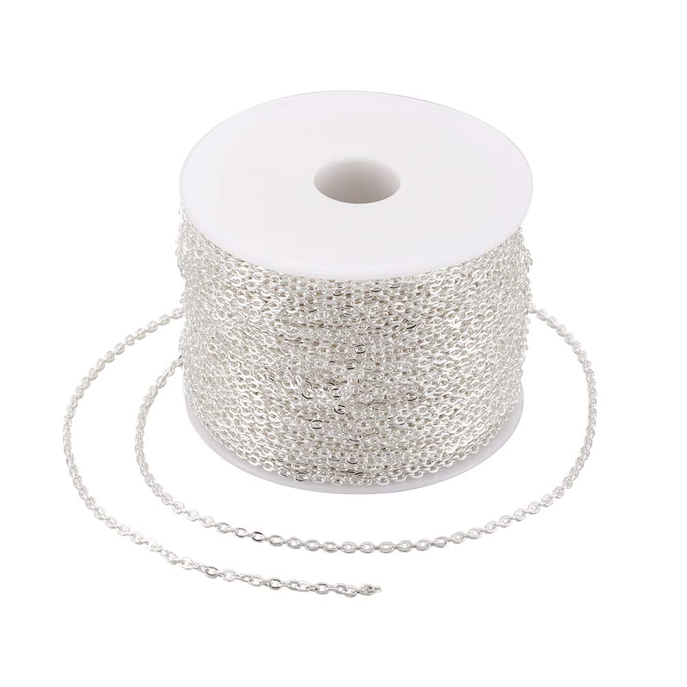 Cheriswelry 328FT Silver Cable Chains Twisted Cross Chain Necklace Link with Spool for Jewellery Making DIY Crafts Accessories