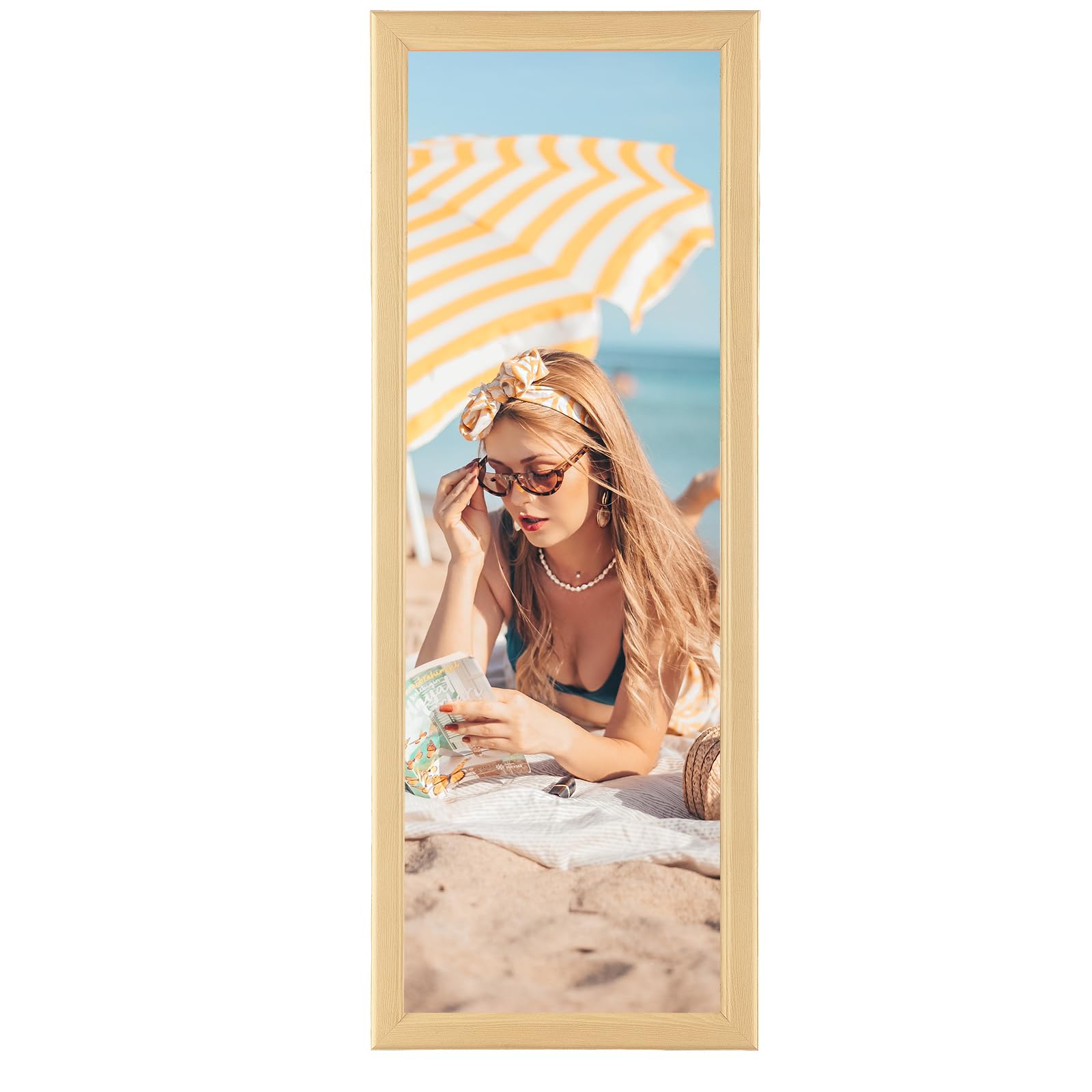 Photo 1 of 13x39 Plastic Wood Like Frame, Rustic Natural Wooden 39x13in Poster Picture Frame, Modern Beige Woodgrain 13 x 39inch Gallery Wall Photo Frame with HD Plexiglass, Horizontal Vertical Wall Mounting Display 1pcs