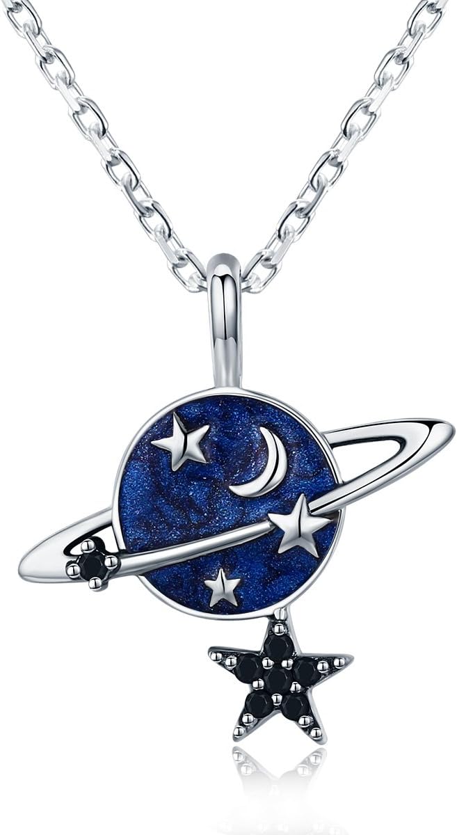 Genuine 925 Sterling Silver Secret Planet Sparkling Star Pendant Necklace for Women Sterling Silver Jewelry