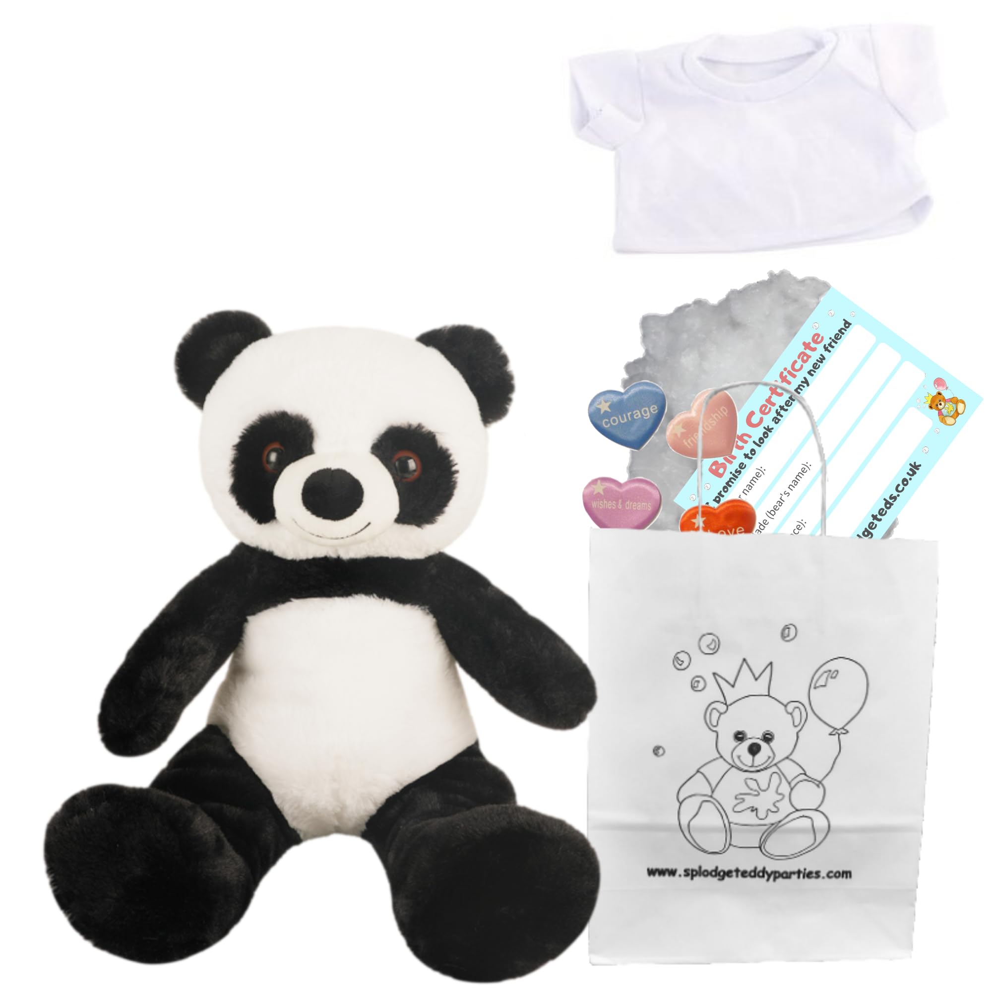 Panda - Soft Plush Toy - 10 inch / 25cm - Build your own Teddy Bear - Party Kit with T-shirt