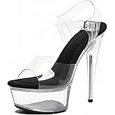 WUXIN H&P Women's 6in Clear Platform High Heels Ankle-Strap Sexy Stiletto Pole Dance Exotic Sandal Shoes